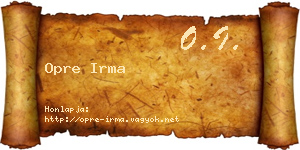 Opre Irma névjegykártya